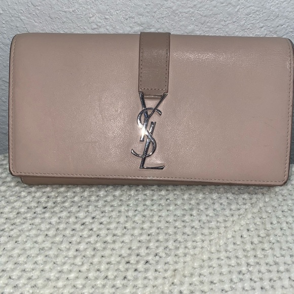 SAINT LAURENT WALLET BI FOLD FLAP WALLET 414567 BEIGE LEATHER 1017 Authentic - Picture 1 of 10